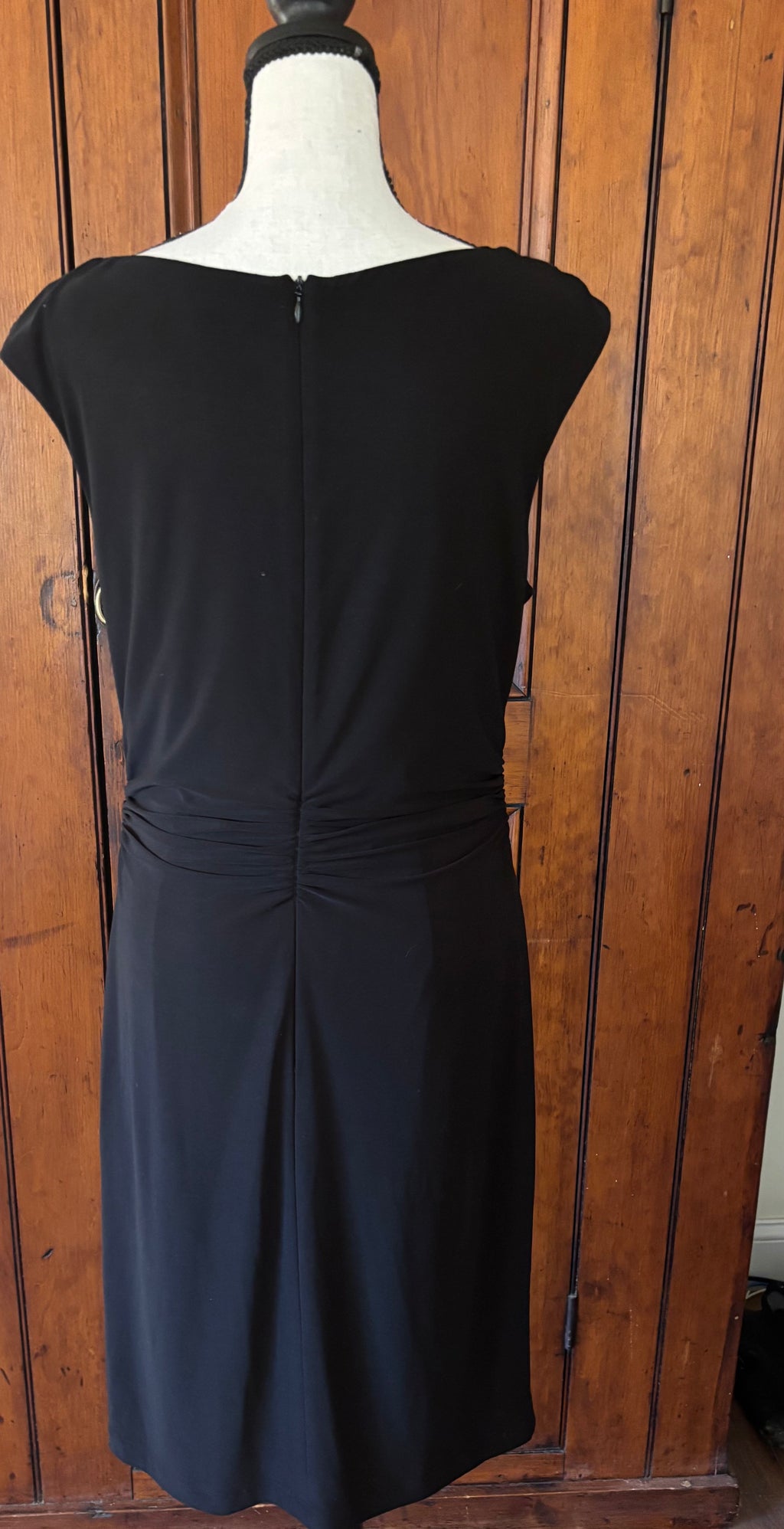 David Meister black sleeveless midi dress back view pre-loved designer cocktail dresses Sassy and Chic
