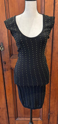 Mateo black gold stud mini dress front view scoop neckline cap sleeves secondhand dresses Sassy and Chic