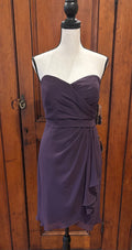 Jenny Yoo eggplant strapless dress front view sweetheart neckline belted waist thrifted cocktail dresses Sassy and Chic
