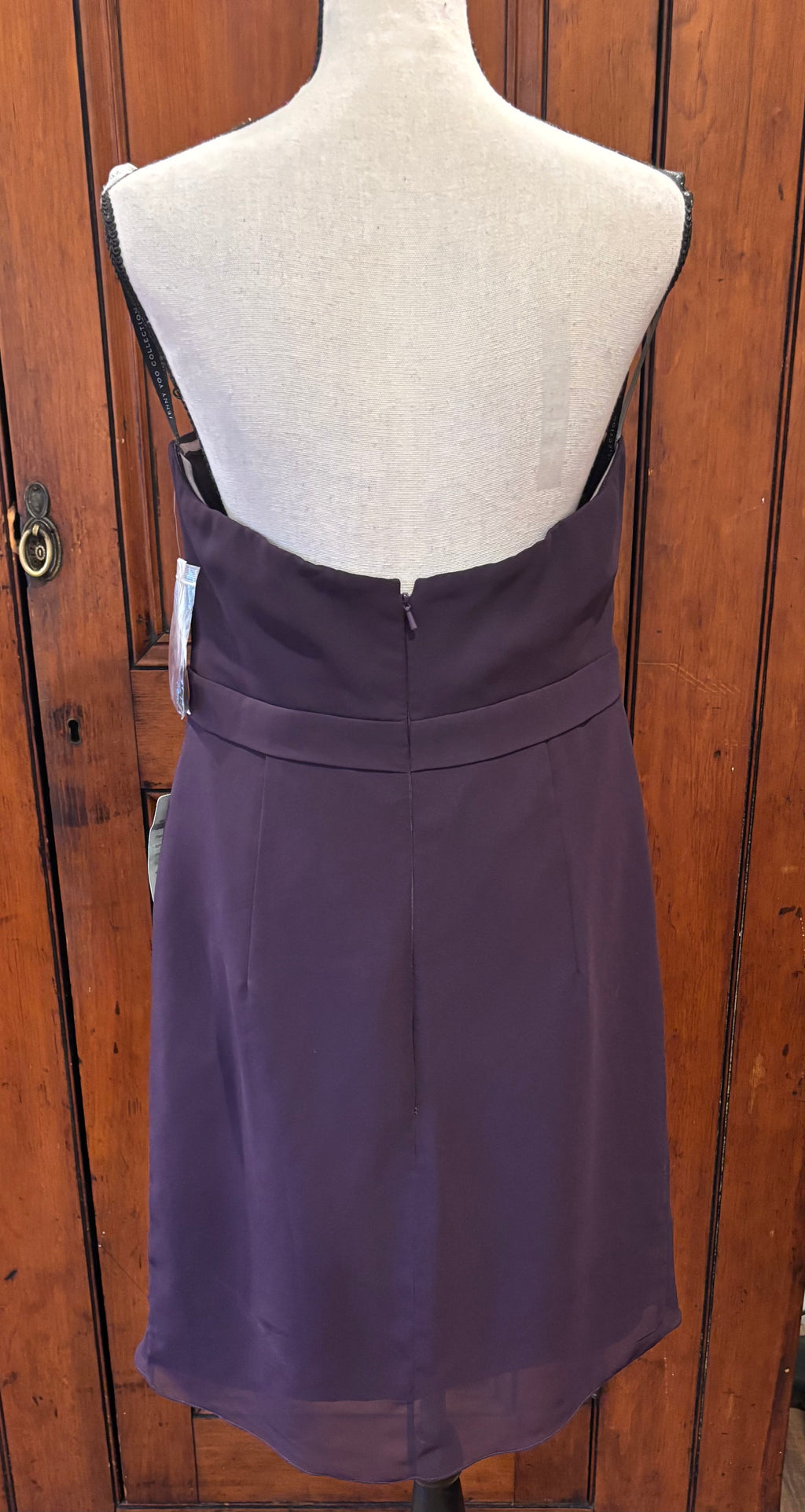 Jenny Yoo eggplant strapless dress back view thrifted designer cocktail dresses brand new tags Sassy and Chic