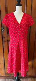 Draper James red floral midi dress front view V-neckline short sleeve pre-loved dresses Sassy and Chic