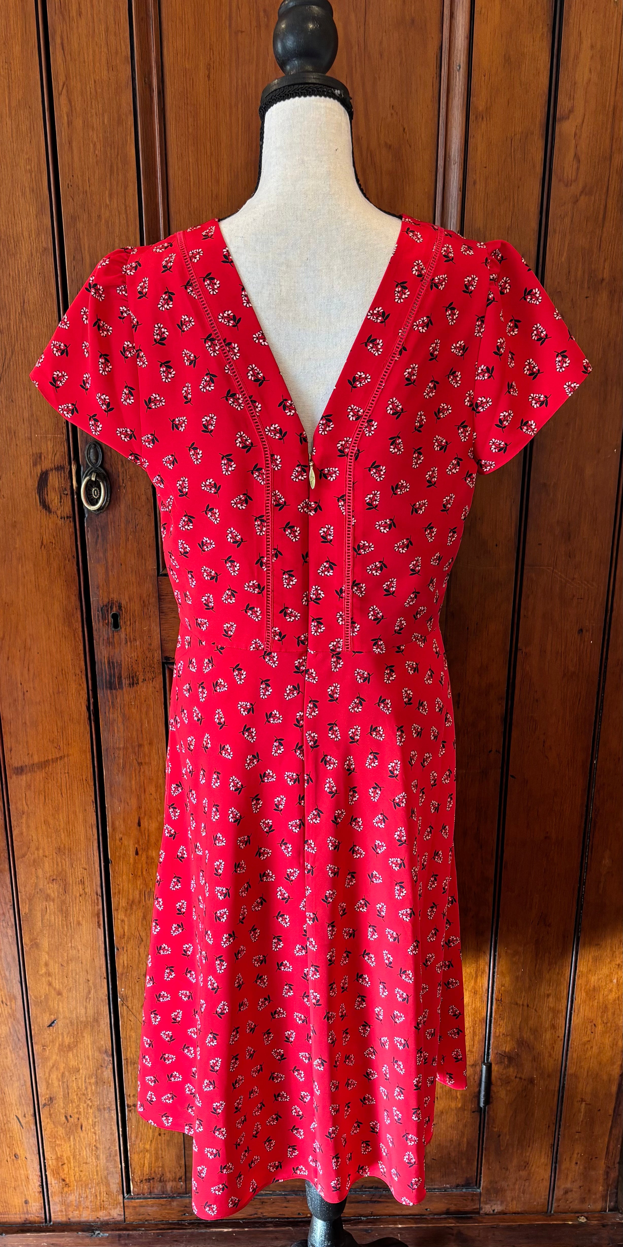 Draper James red floral midi dress back view pre-loved dresses like new Sassy and Chic