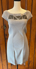 Faith Connection light grey dress front view boat neckline cap sleeves secondhand cocktail dresses Sassy and Chic