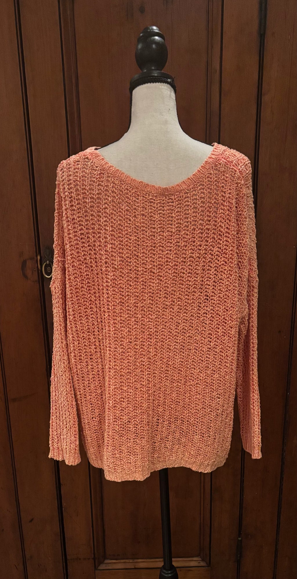 Free People pink orange pullover back view thrifted sweaters like new Sassy and Chic