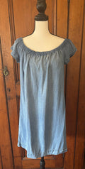 Cloth and Stone denim blue dress front view off shoulder silhouette pre-loved dresses Sassy and Chic