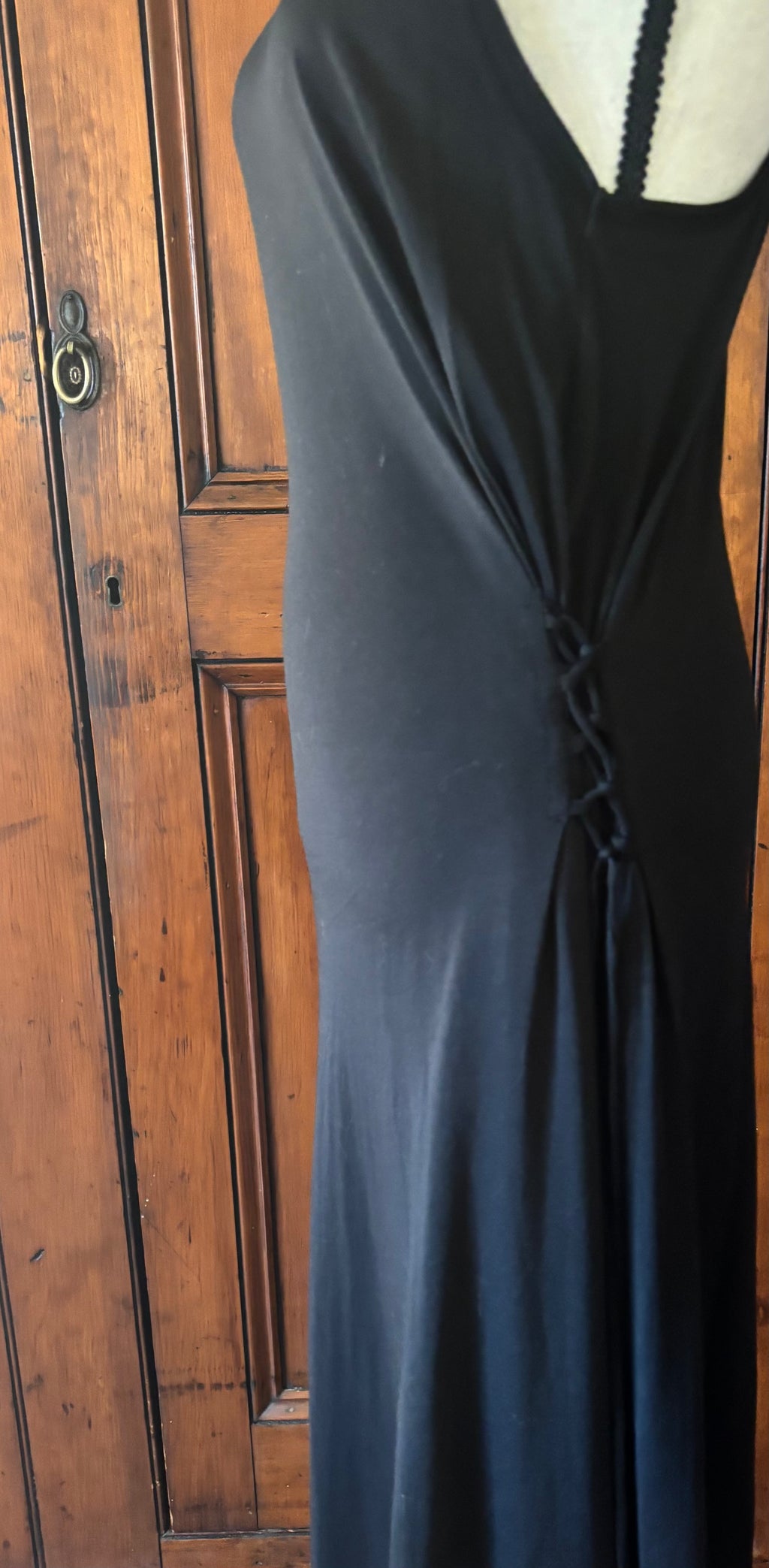 Rag and Bone black sleeveless maxi dress detail close up pretty side detailing like new Sassy and Chic