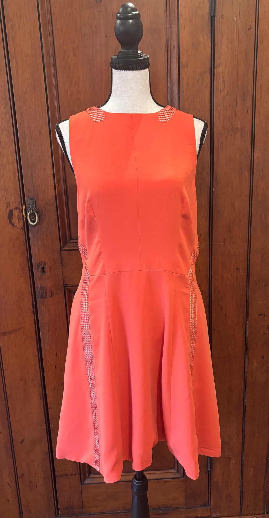 Rag and Bone orange fit and flare dress front view flattering silhouette pre-owned designer dresses Sassy and Chic