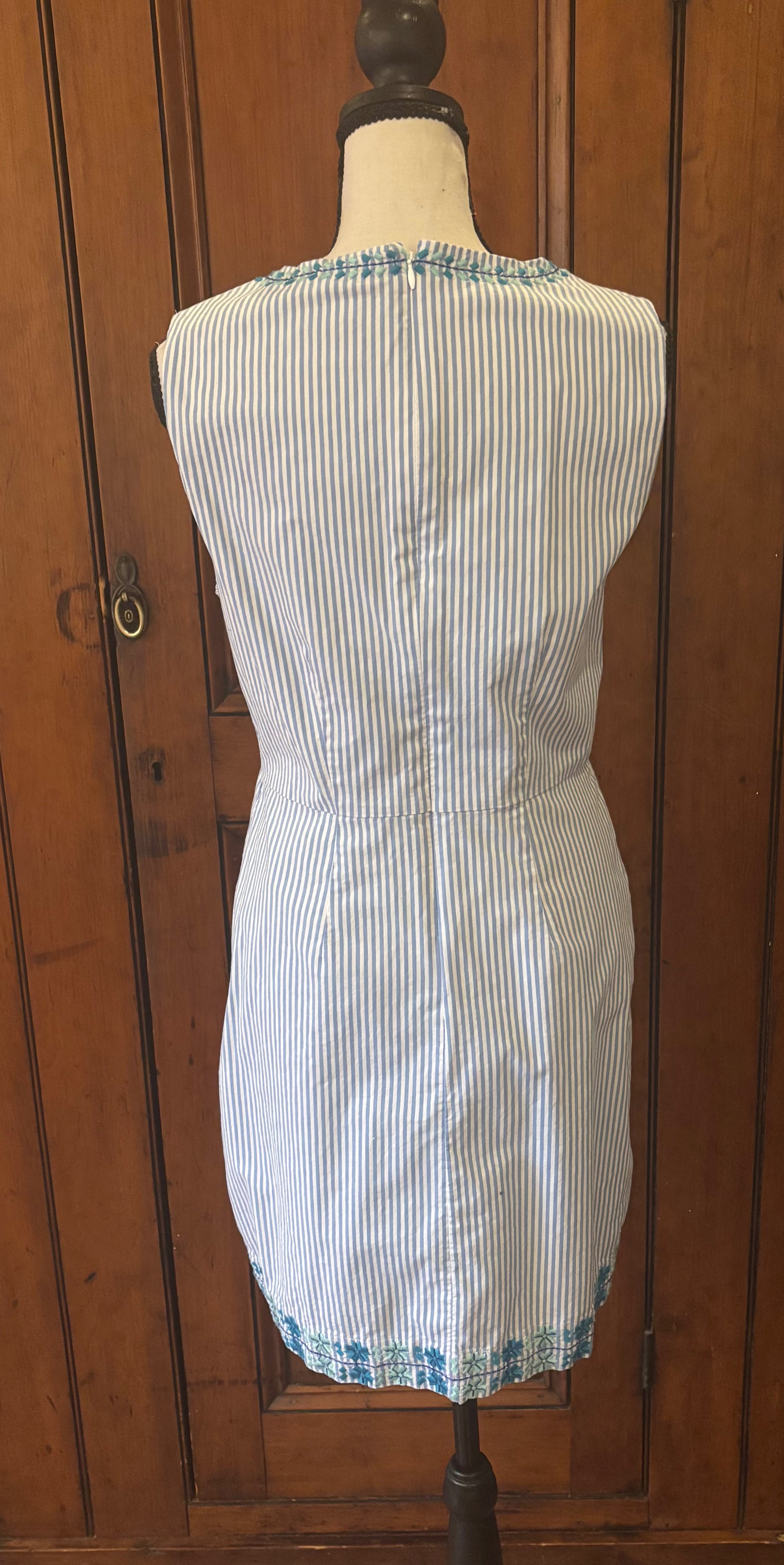 Vineyard Vines blue striped sleeveless dress back view pre-loved dresses like new Sassy and Chic