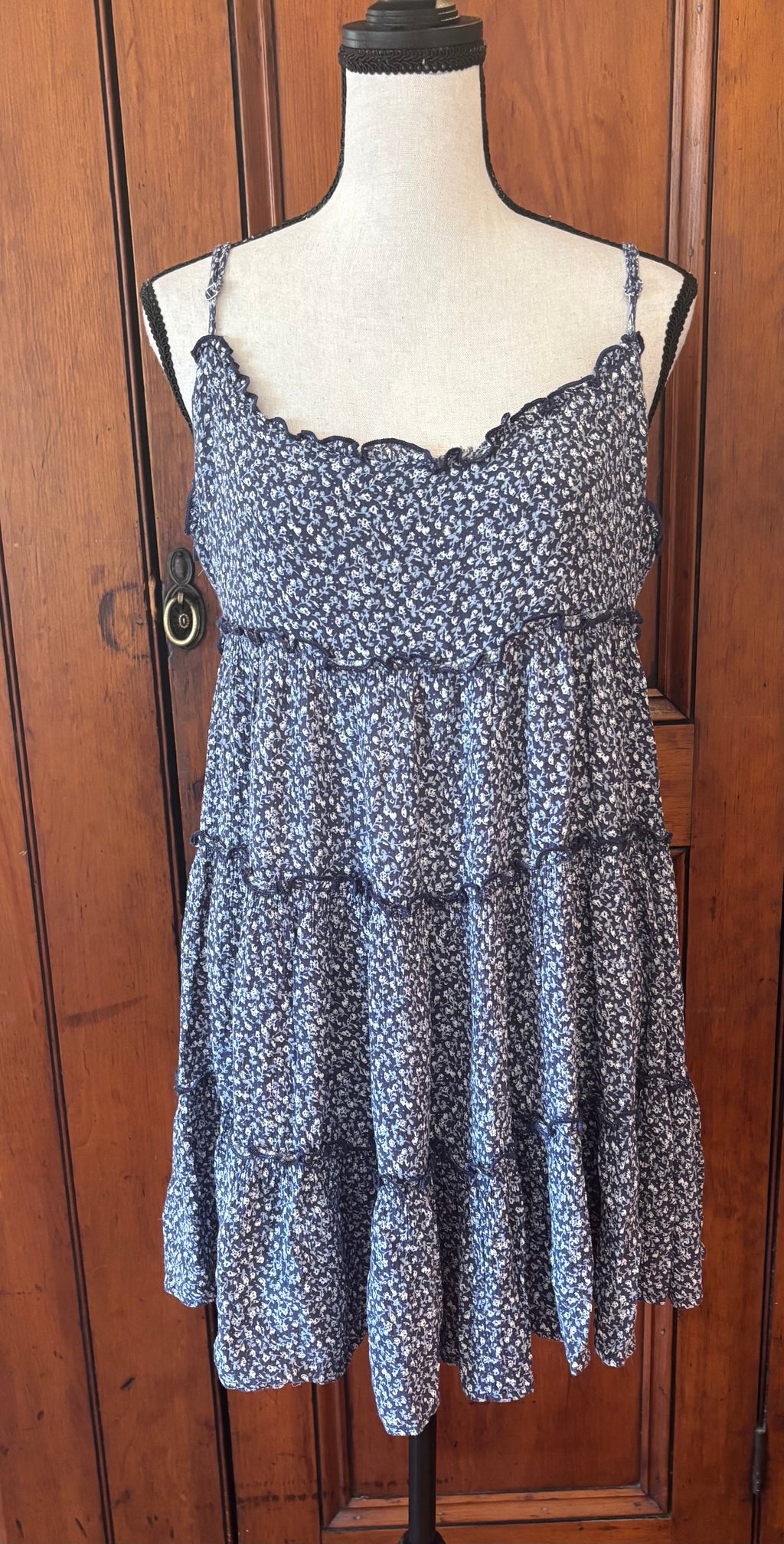 Lulus blue floral babydoll mini dress front view spaghetti straps thrifted like new dresses Sassy and Chic