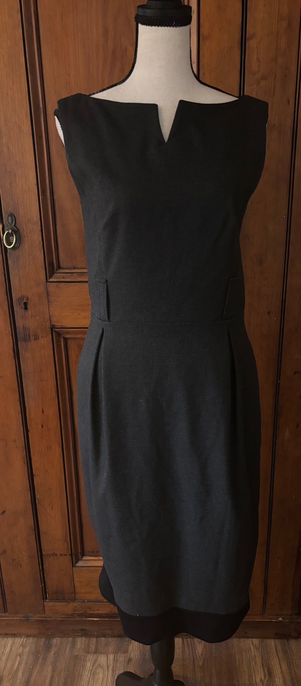 Eliza J dark grey midi dress front view classic elegant silhouette secondhand like new dresses Sassy and Chic