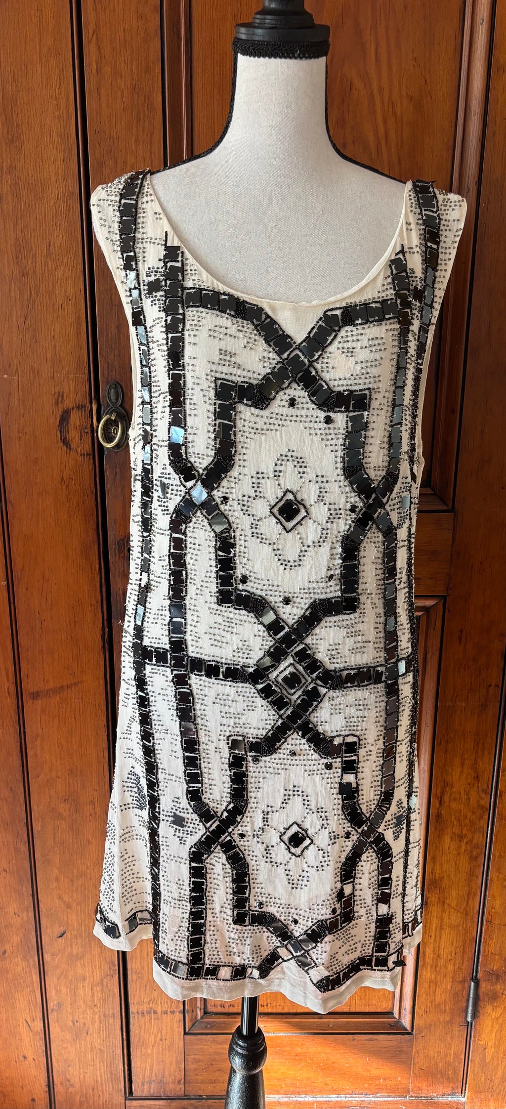 Free People off white beaded mini dress front view scoop neckline thrifted designer cocktail dresses Sassy and Chic