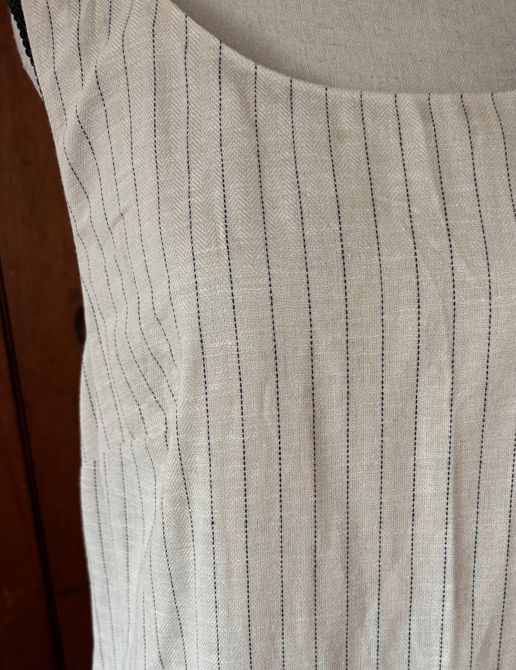 Banana Republic beige striped mini dress detail close up warm beige stripe like new Sassy and Chic