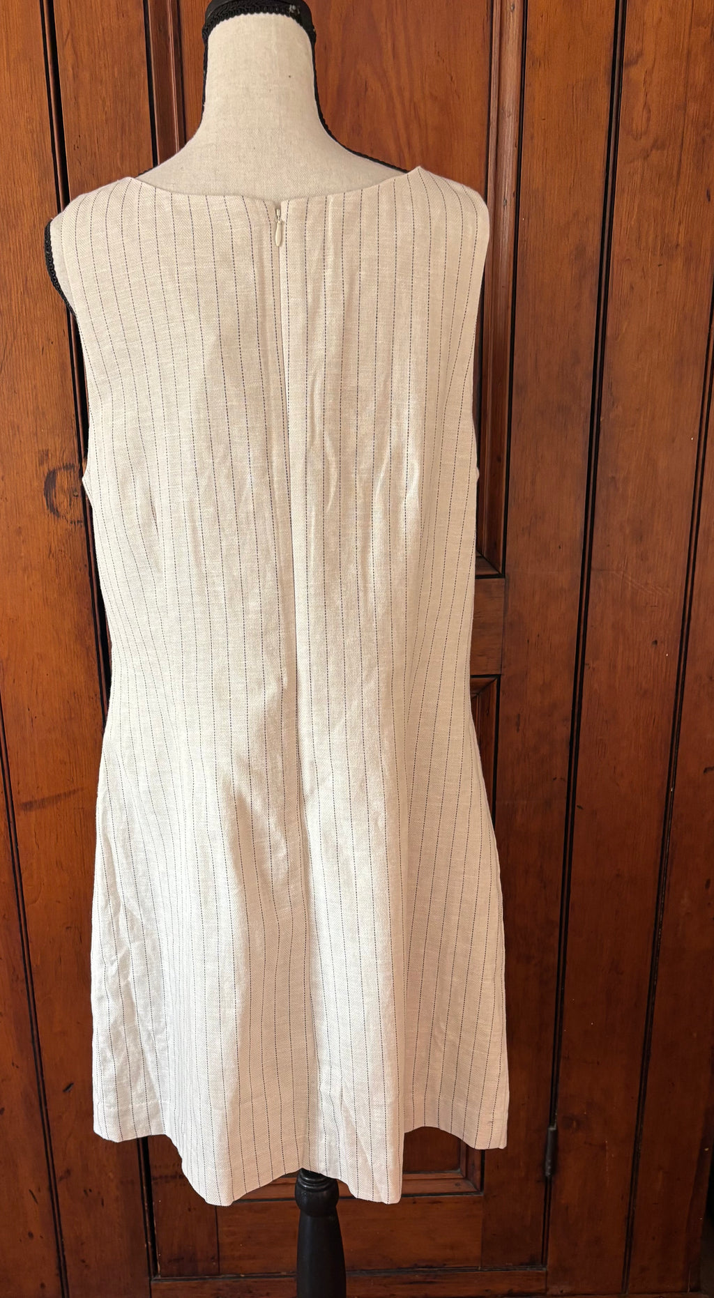 Banana Republic beige striped mini dress back view thrifted dresses brand new with tags Sassy and Chic