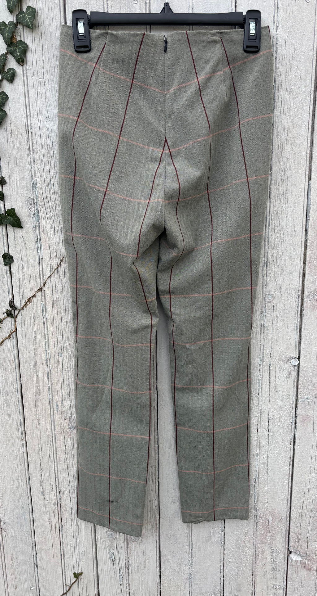 Rag and Bone grey plaid pants back view secondhand designer pants and trousers small spot as shown Sassy and Chic