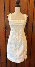 Show Me Your Mumu white square neck mini dress front view delicate straps thrifted dresses Sassy and Chic