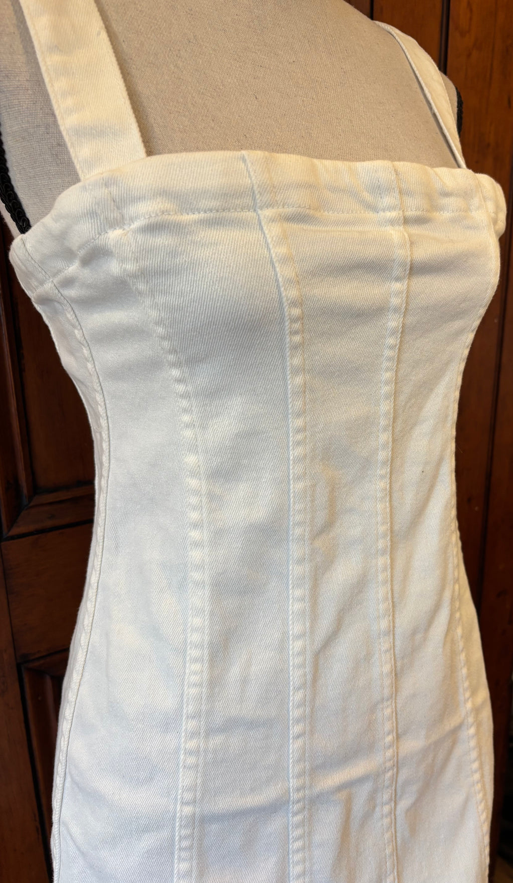 Show Me Your Mumu white square neck mini dress detail close up square neckline delicate straps Sassy and Chic