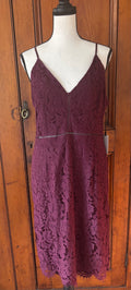 ASTR burgundy lace slip dress front view spaghetti straps thrifted cocktail dresses Sassy and Chic