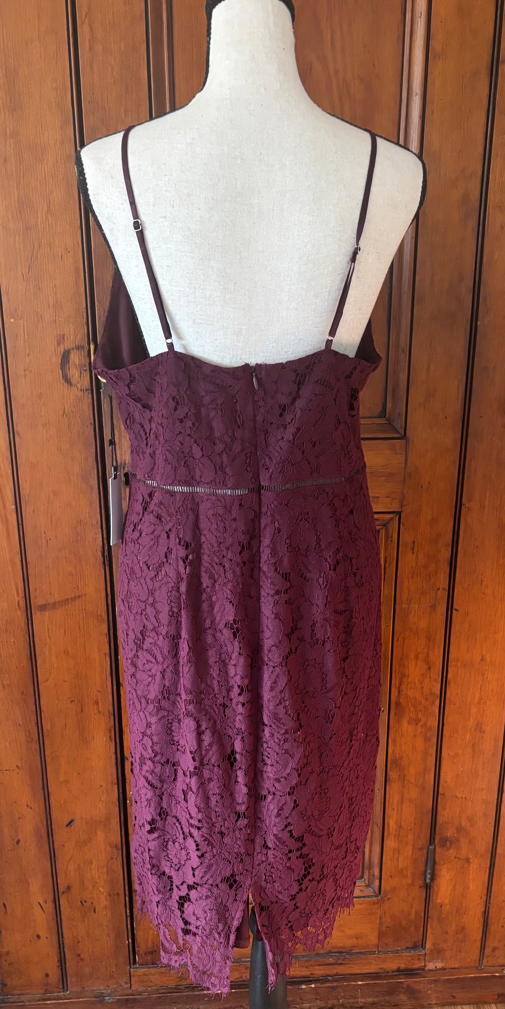 ASTR burgundy lace slip dress back view thrifted cocktail dresses brand new with tags Sassy and Chic