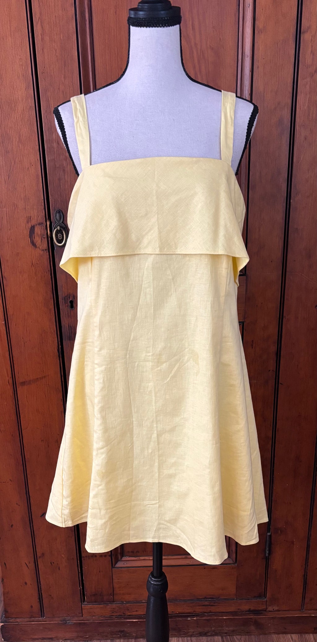 Banana Republic yellow linen dress front view wide spaghetti straps pre-loved dresses Sassy and Chic