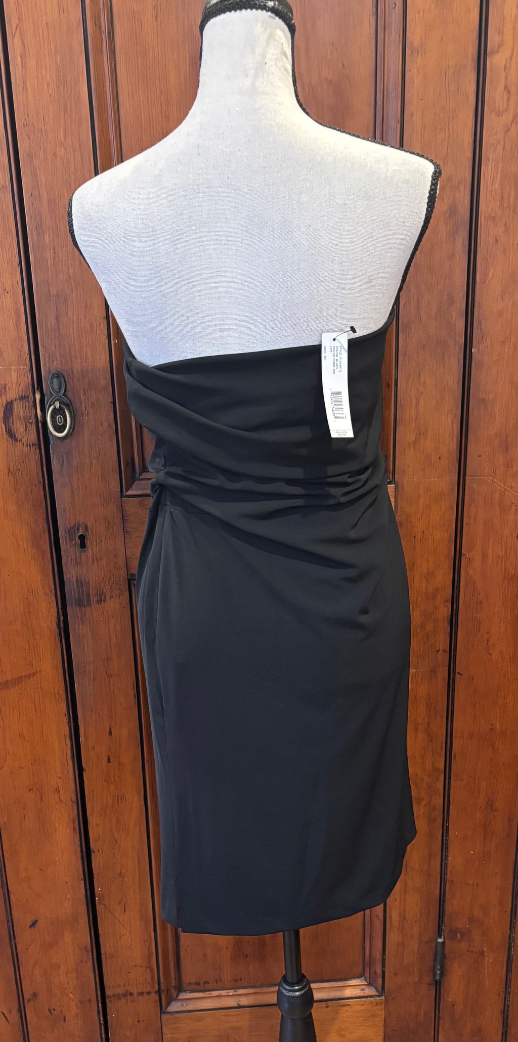 Thrifted cocktail dresses DKNY black strapless mini dress back view brand new with tags Sassy and Chic