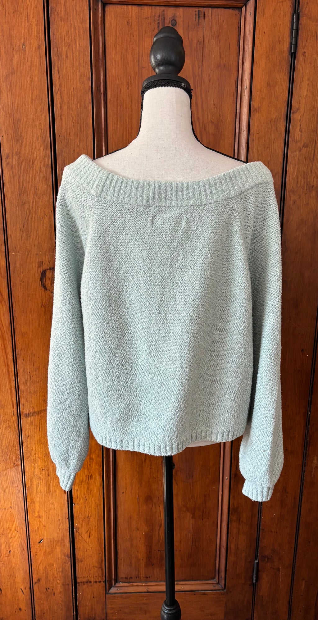 Thrifted sweaters Hollister light blue green pullover back view like new Sassy and Chic