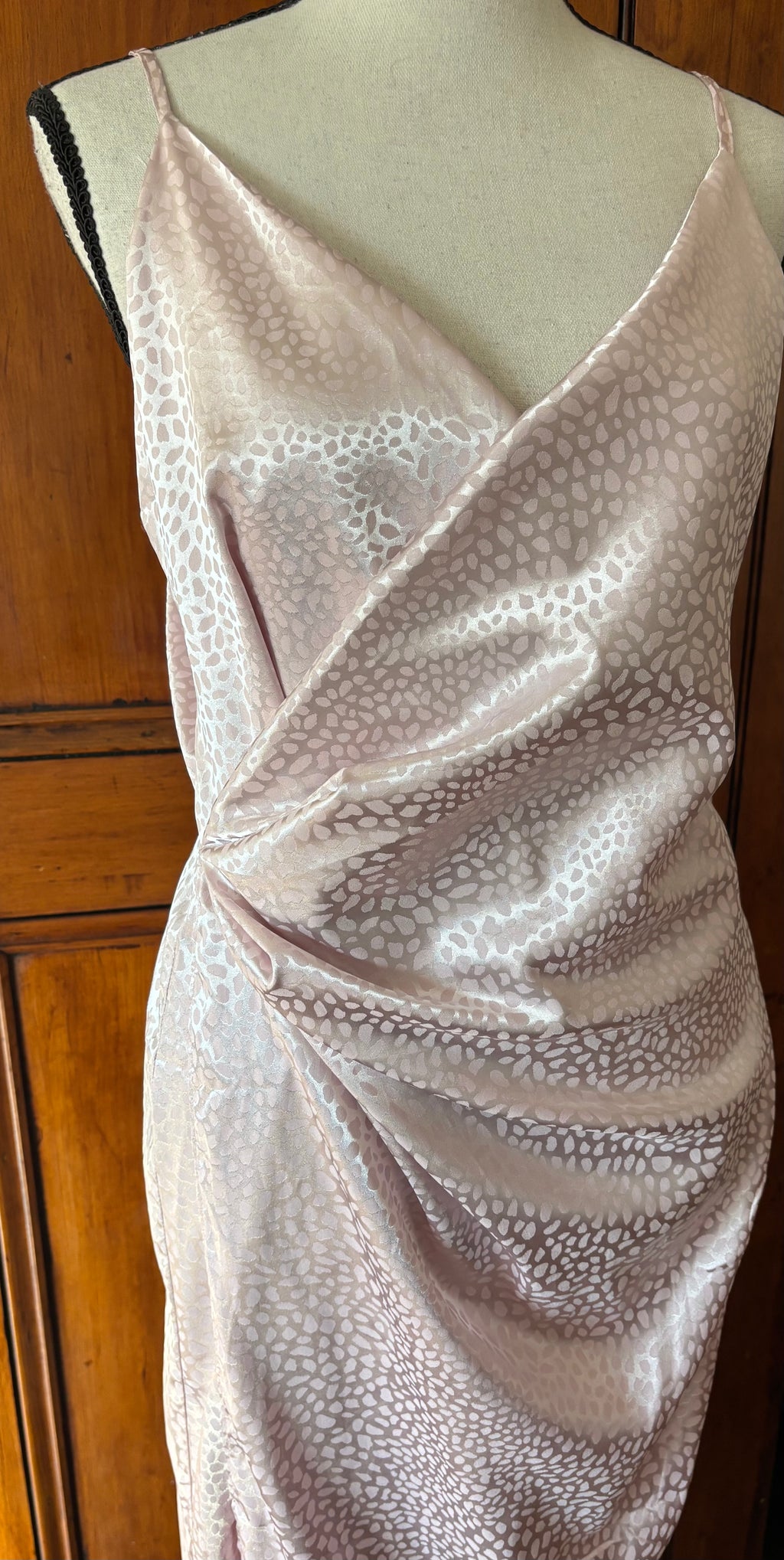 Pre-loved cocktail dresses Area Stars pink animal print dress close up new with tags Sassy and Chic