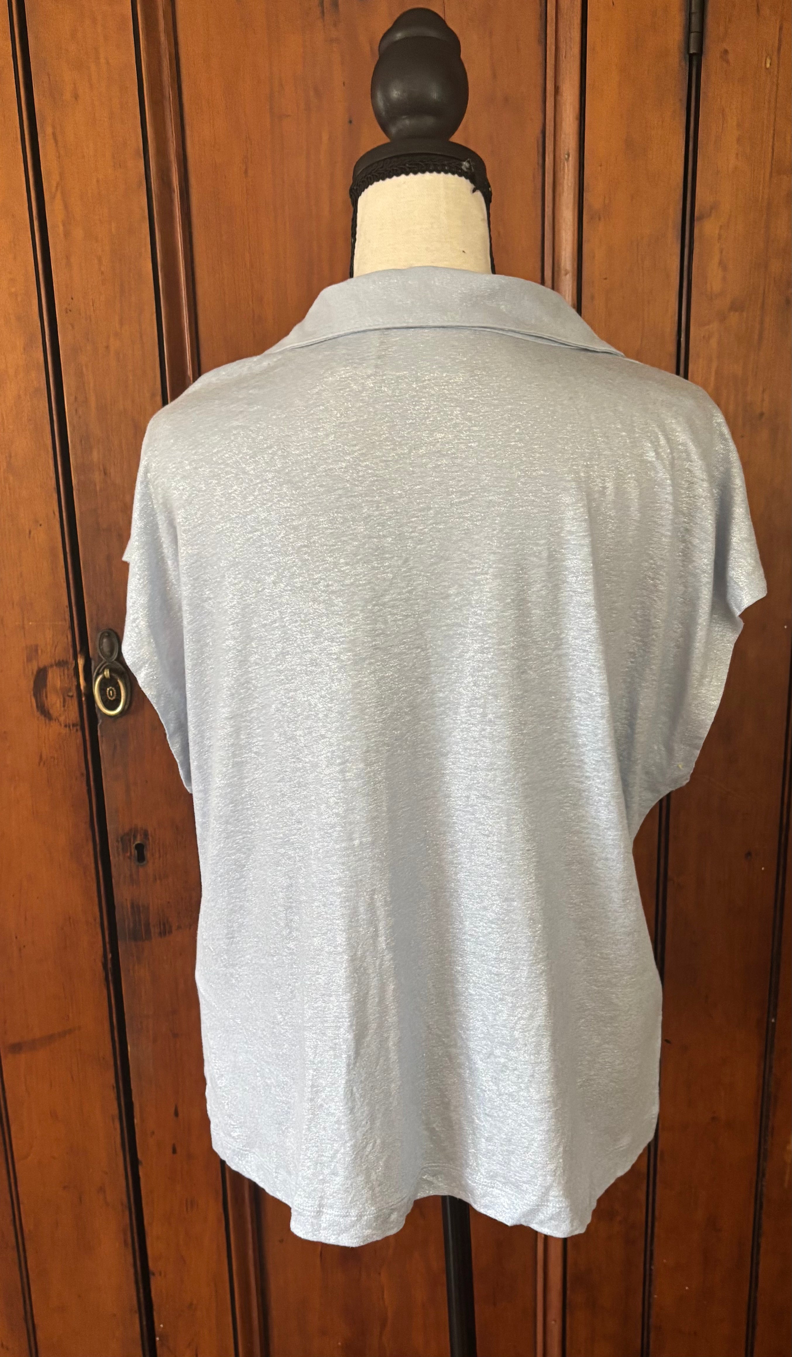 Calypso St Barth light blue short sleeve top back view pre-loved tops and blouses like new Sassy and Chic