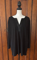 Banana Republic black henley top front view V-neck pre-owned tops and blouses like new Sassy and Chic