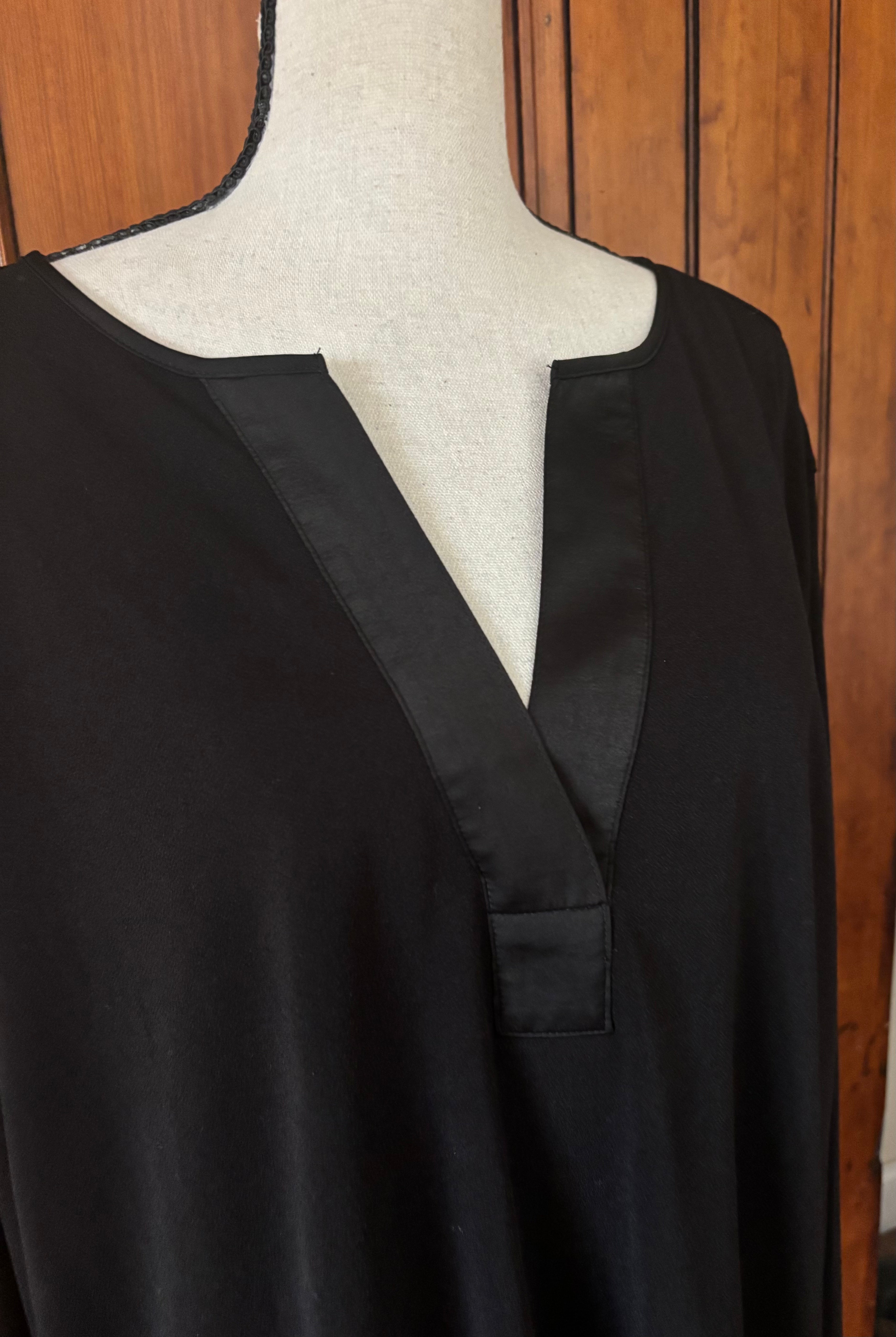 Banana Republic black long sleeve henley detail close up henley neckline like new pre-owned Sassy and Chic