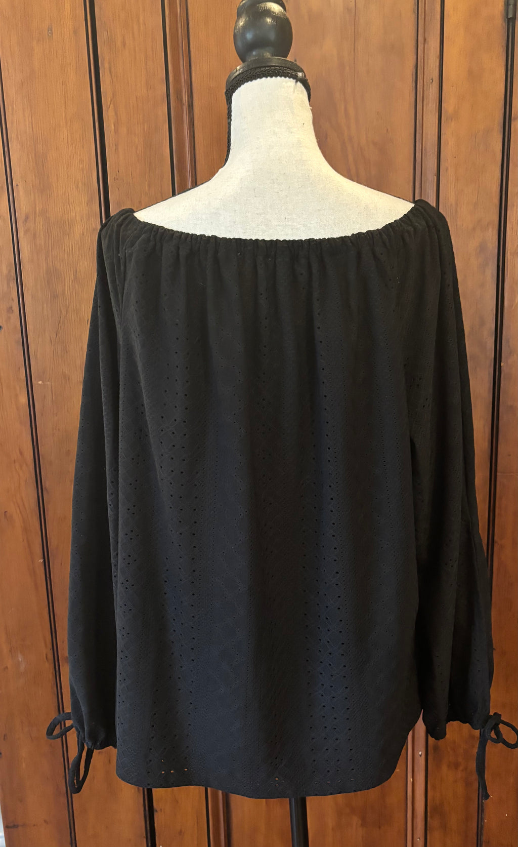 Vince Camuto black boat neck top back view long sleeve pre-owned tops and blouses like new Sassy and Chic