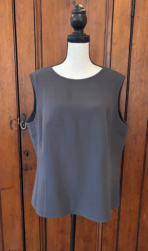 Linda Allard Ellen Tracy dark grey sleeveless top front view pre-owned like new tops and blouses Sassy and Chic