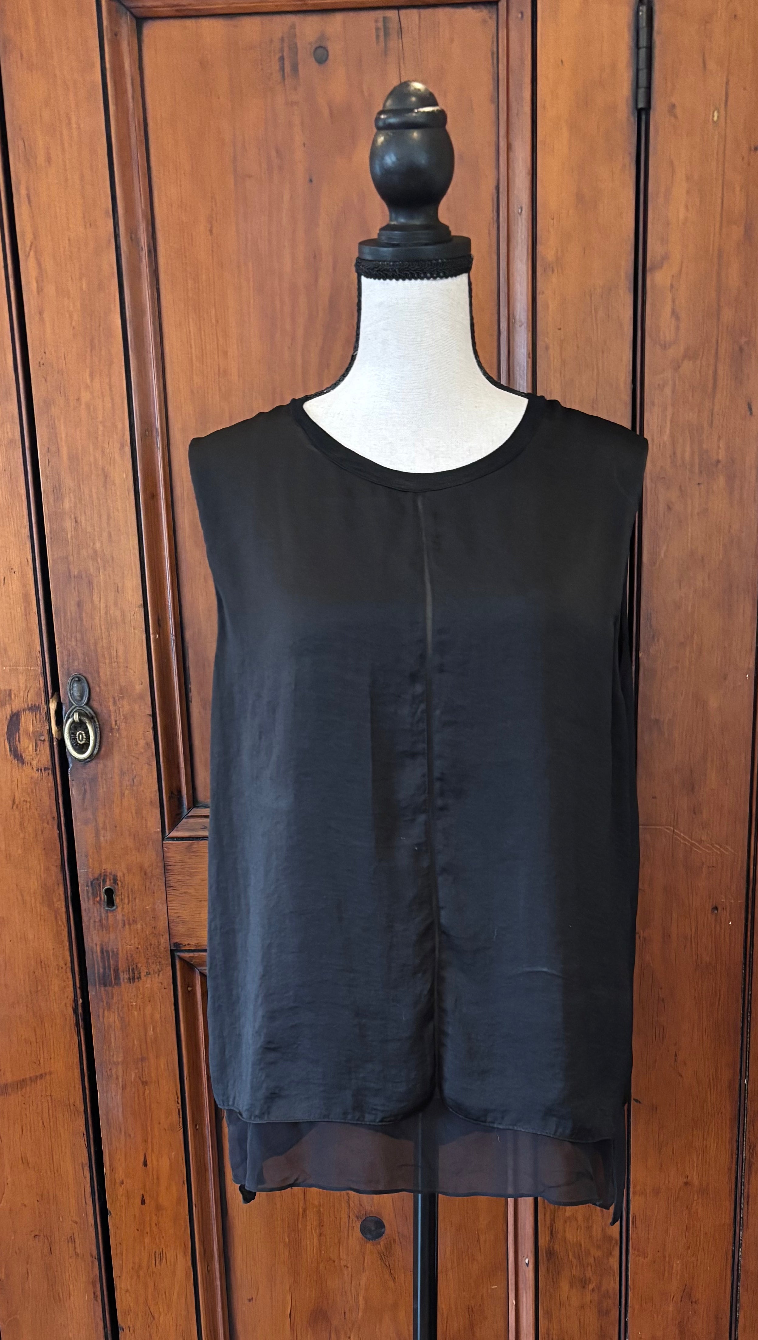Vince black sleeveless top front view round neckline like new pre-loved tops and blouses Sassy and Chic
