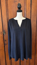 Banana Republic navy blue v-neck top front view long sleeve like new thrifted tops Sassy and Chic