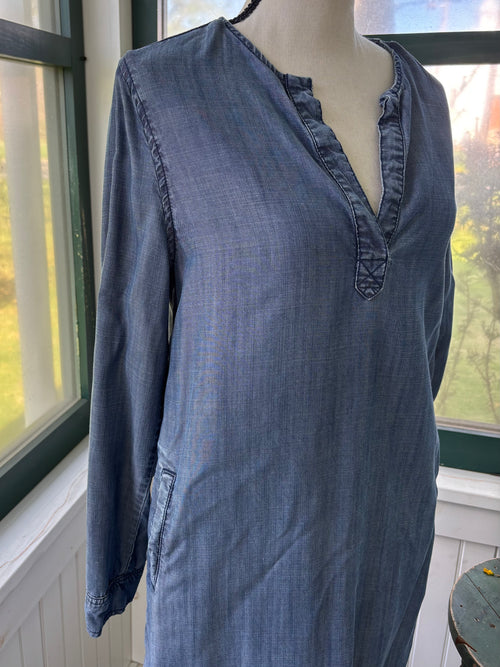 Laju Long Sleeve V-Neck Shift Dress Pockets Size Small