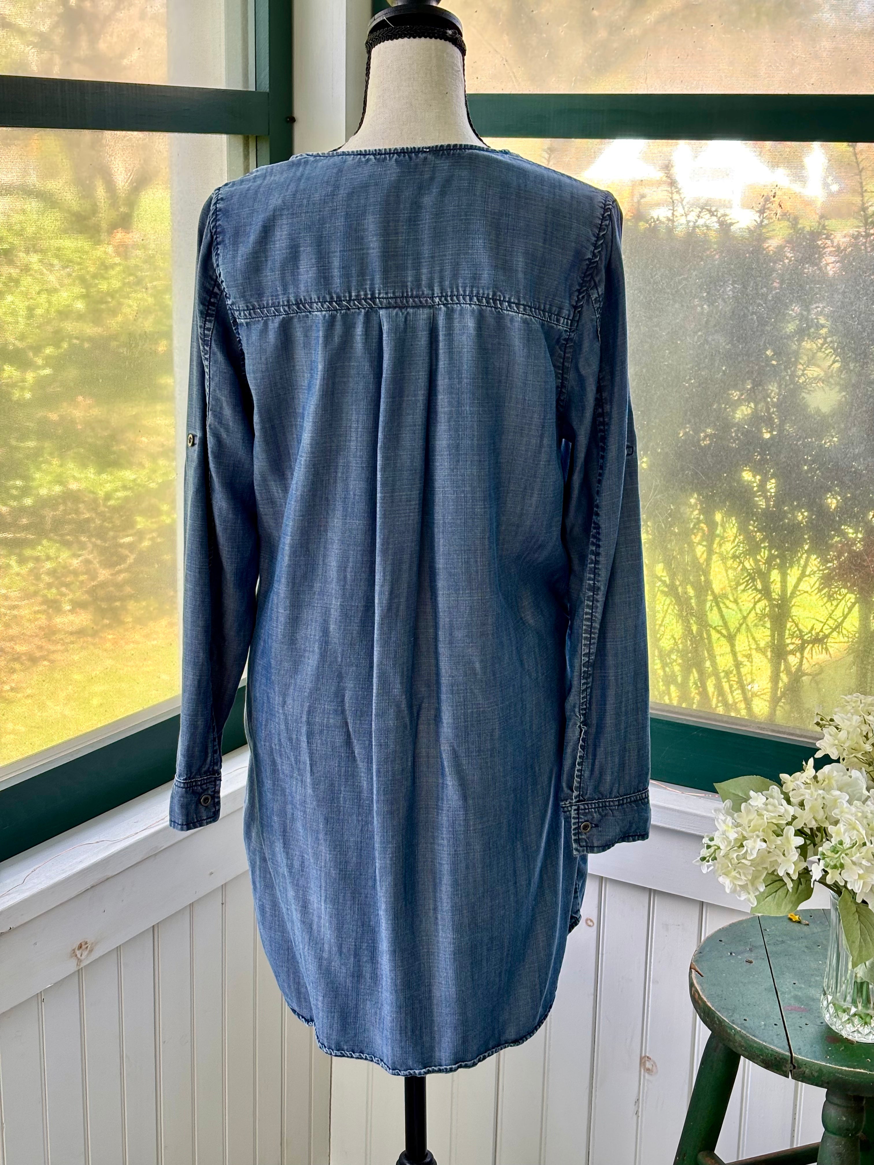 Laju Long Sleeve V-Neck Shift Dress Pockets Size Small