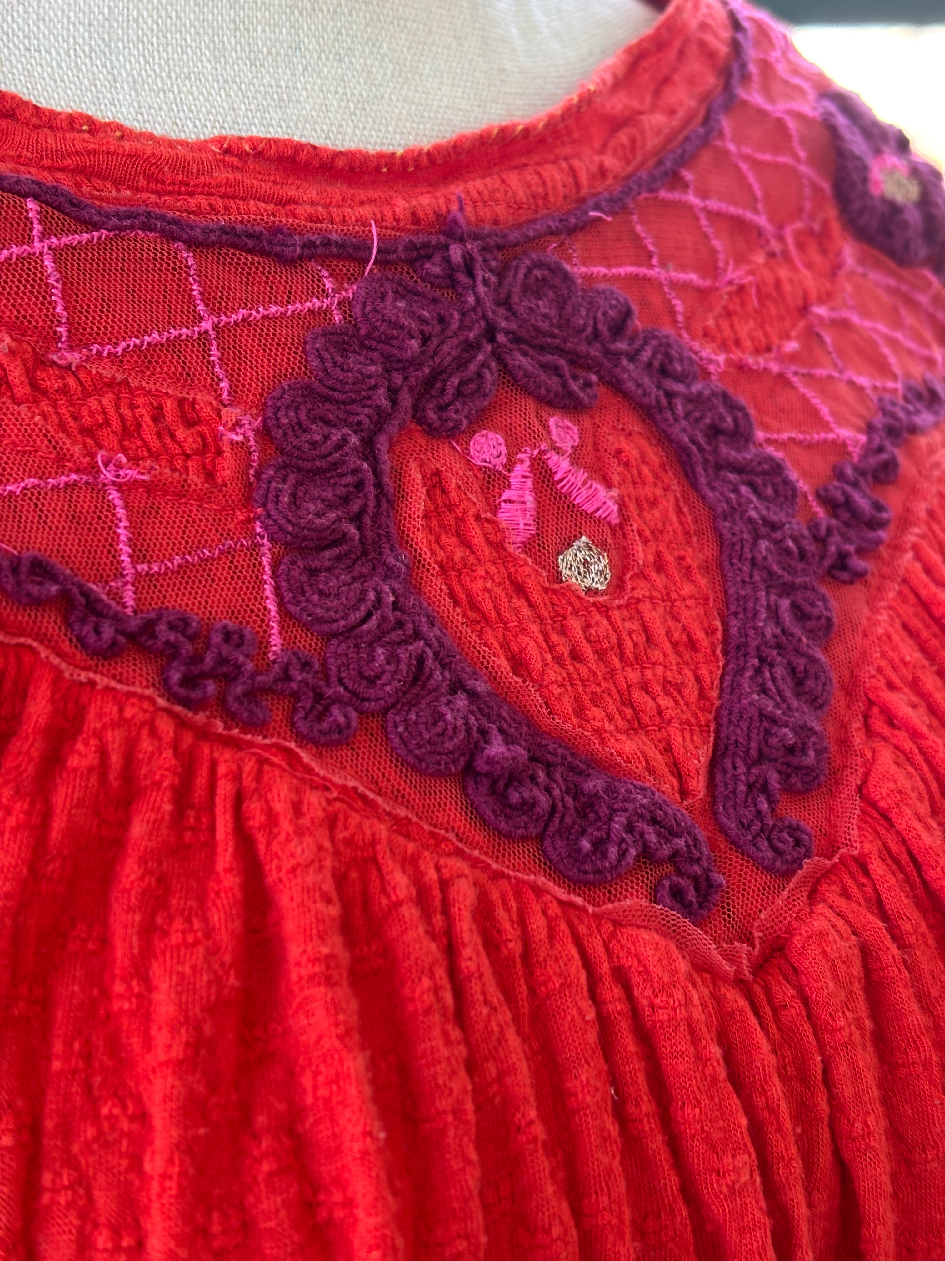 Free People boho top detail close up purple pink gold accents like new Sassy and Chic