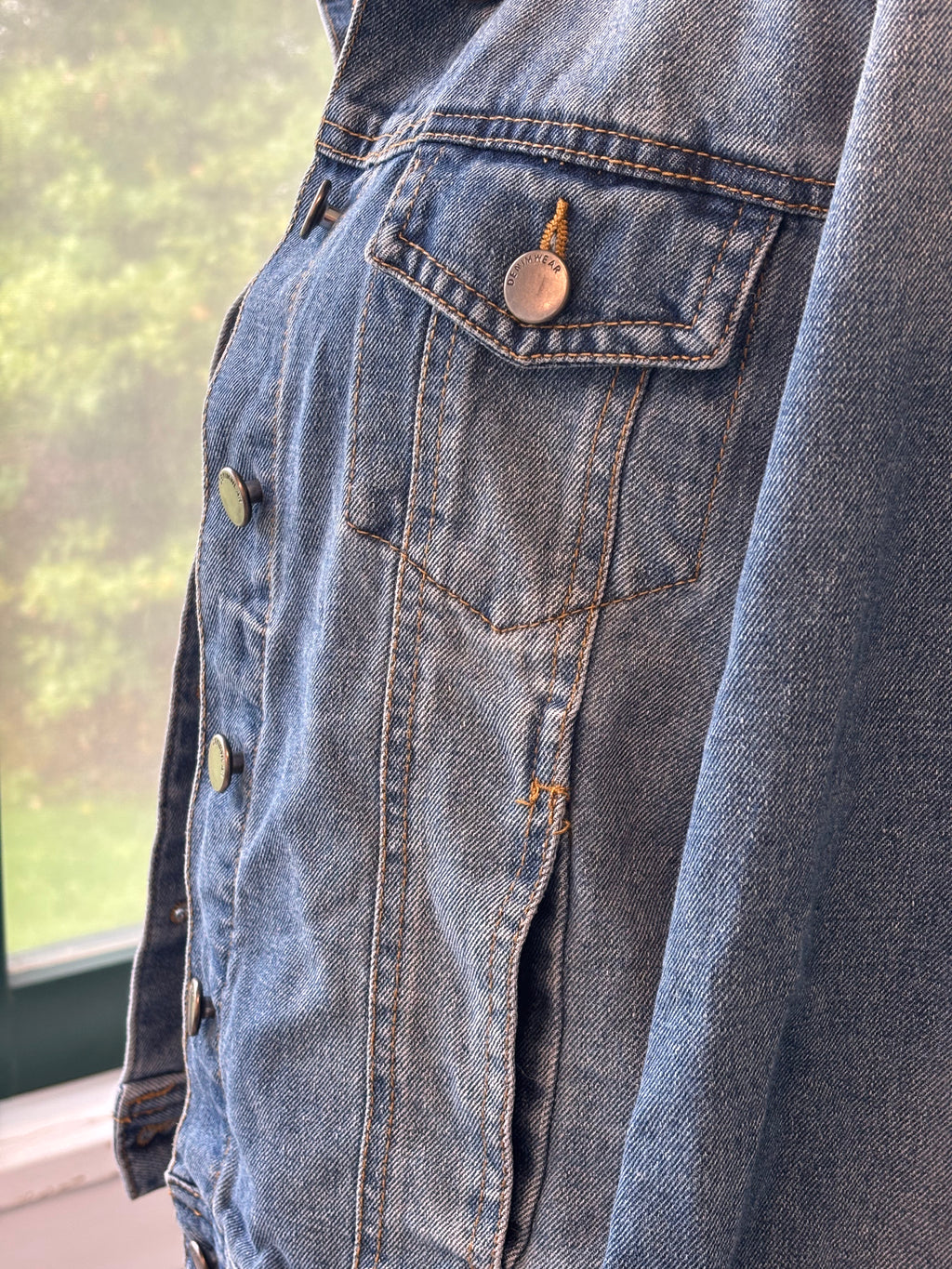 Ashley Vintage Charm medium wash denim jacket detail close up clean medium wash classic denim Sassy and Chic