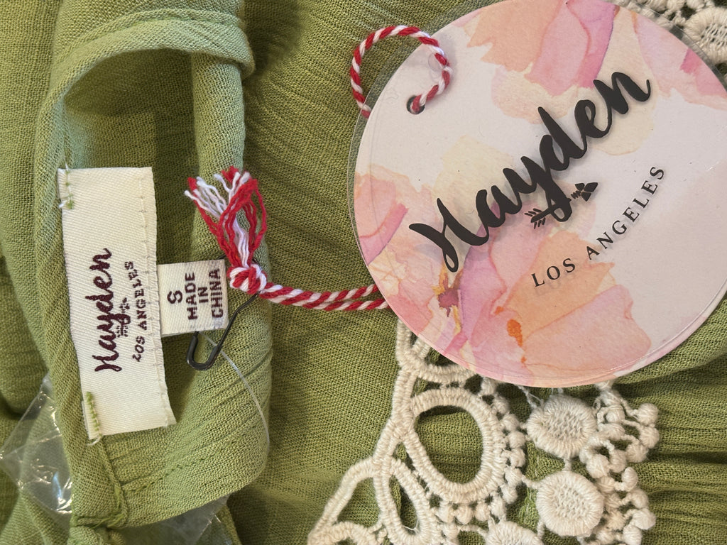 Hayden Los Angeles brand tag and hang tag showing size small, new with tags