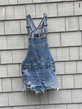 Abercrombie & Fitch Distressed Denim Overall Shorts | Medium Wash | Size XS | Like New