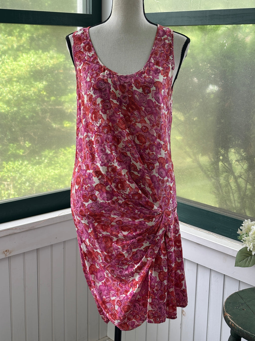 Thakoon Addition Silk Floral Draped Mini Dress | Pink & Red | Size 4 | Like New