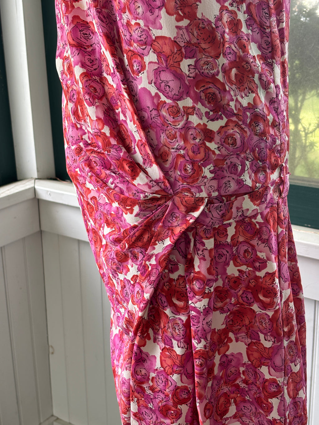 Thakoon Addition Silk Floral Draped Mini Dress | Pink & Red | Size 4 | Like New
