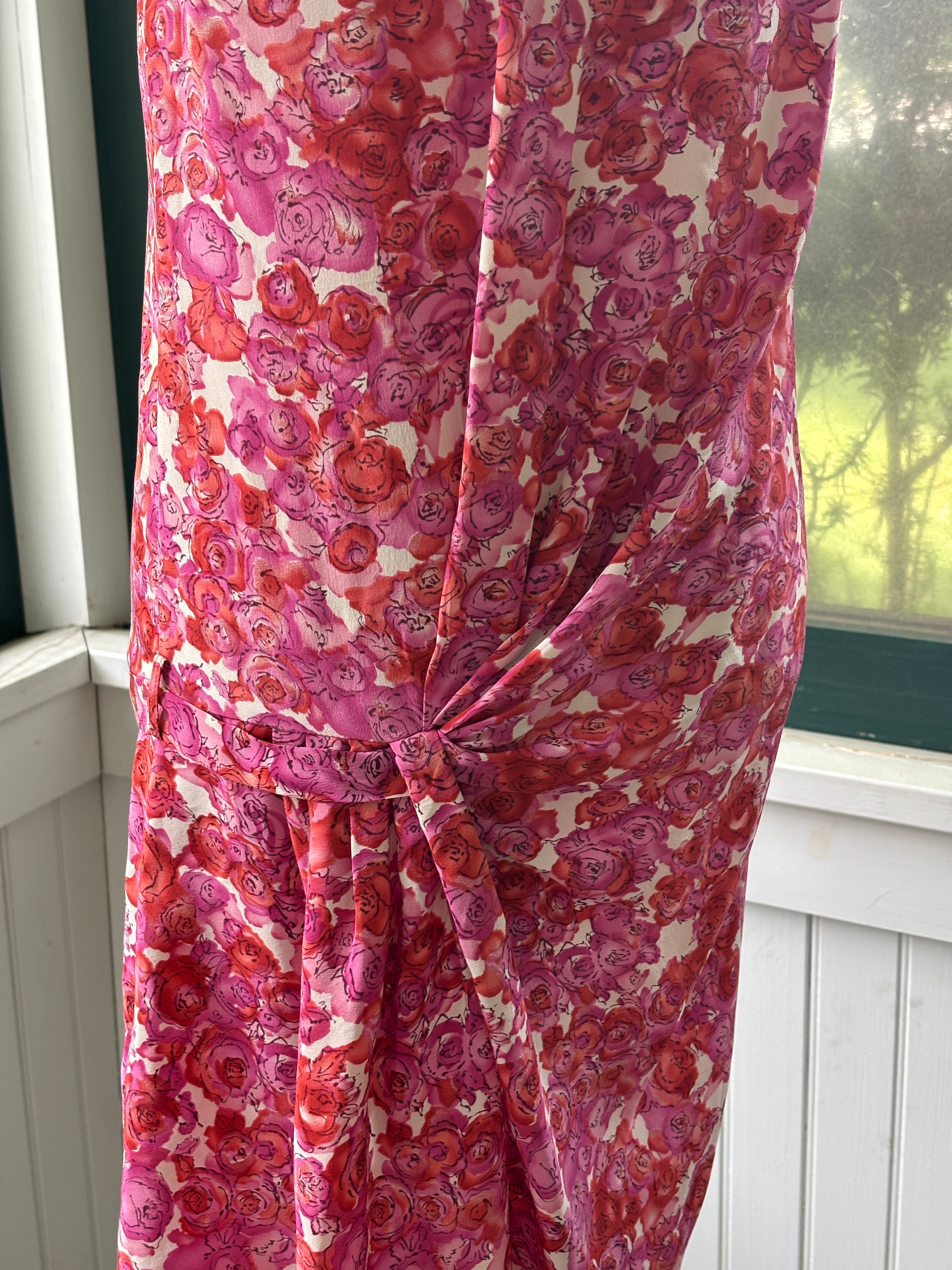 Thakoon Addition Silk Floral Draped Mini Dress | Pink & Red | Size 4 | Like New