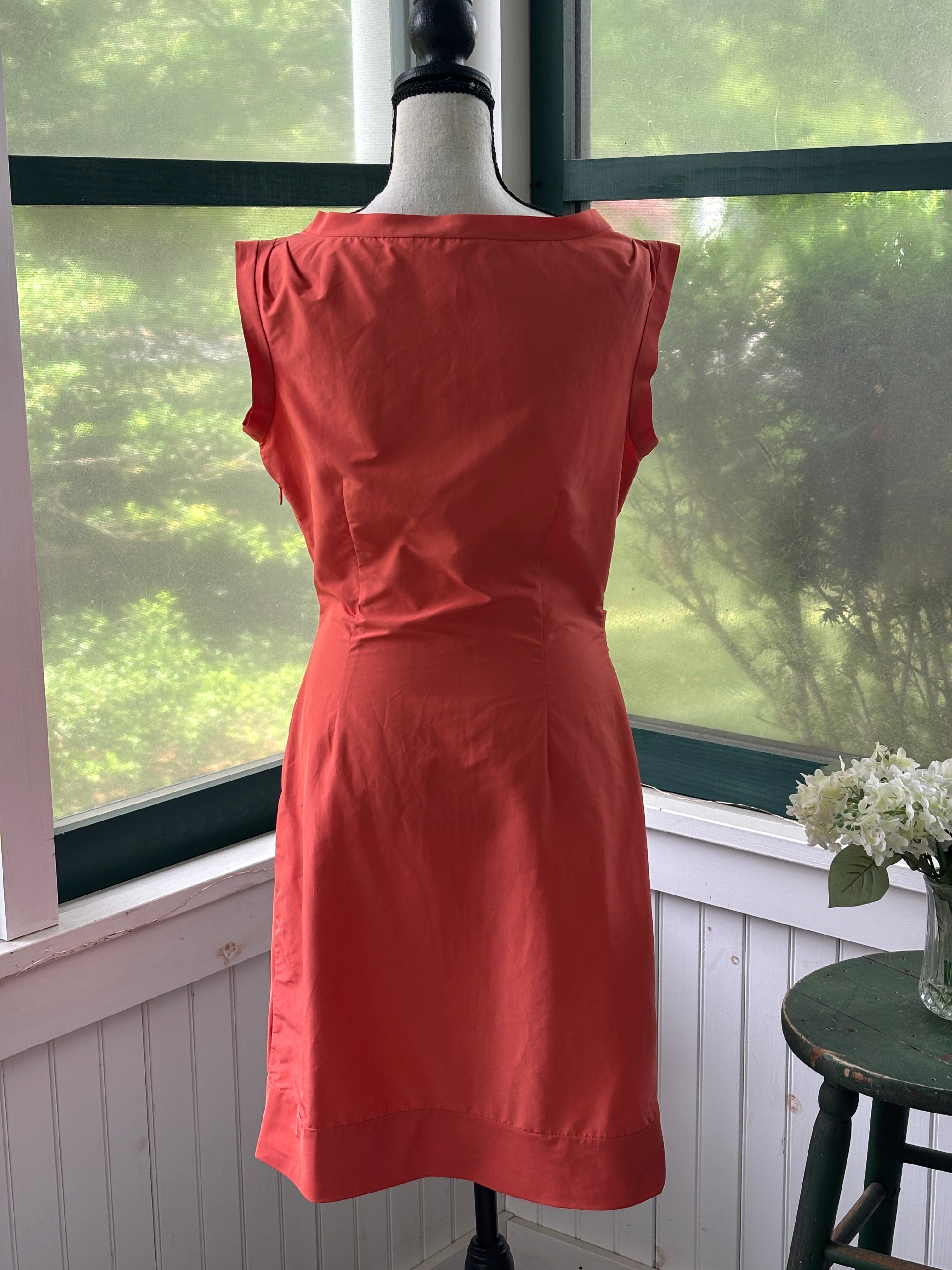Diane von Furstenberg Sleeveless Tie Waist Sheath Dress | Coral Orange | Size 4 | Like New