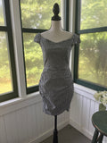 Aqua Gingham Off-the-Shoulder Ruched Mini Dress | Black & White | Size Medium | Like New