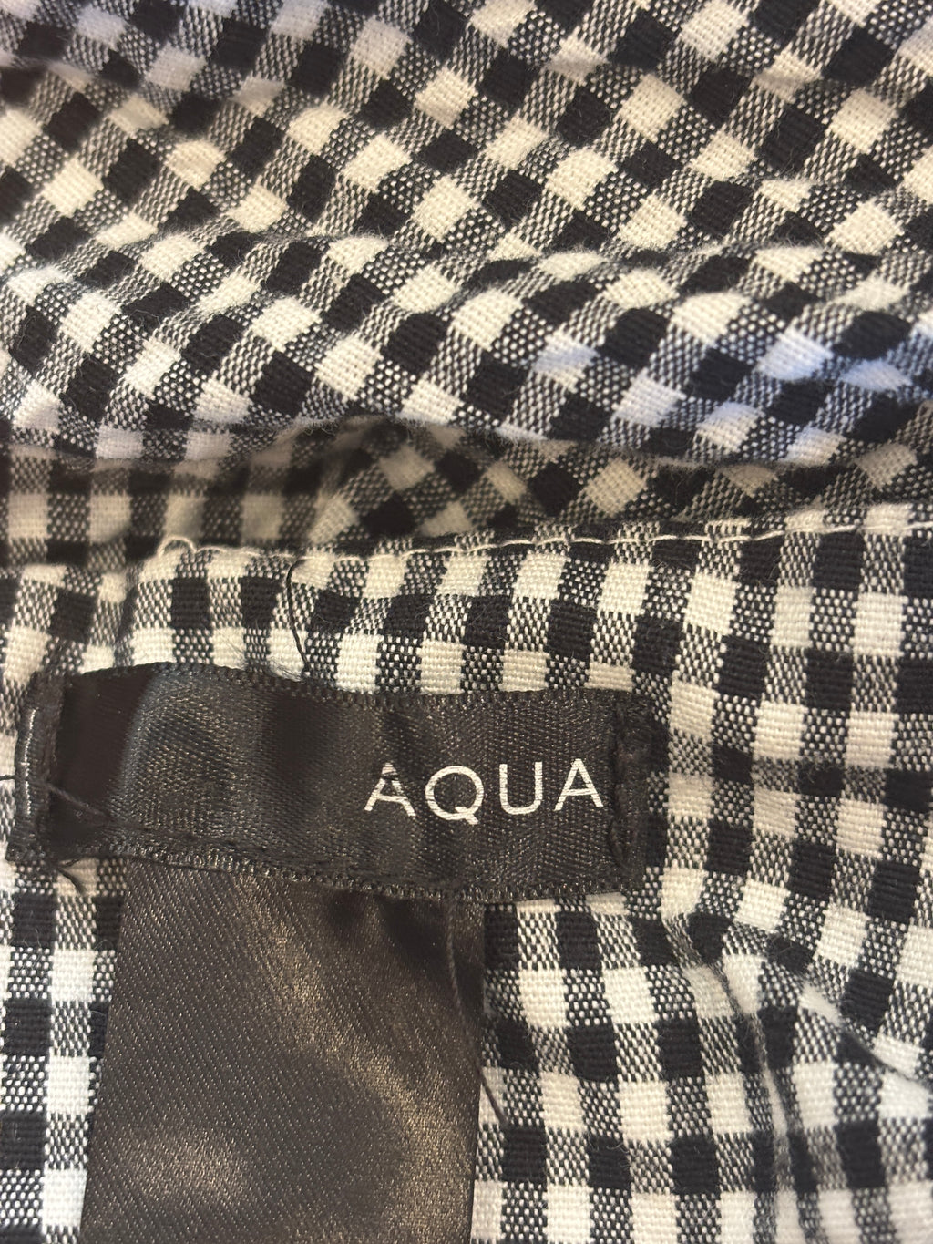 Aqua Gingham Off-the-Shoulder Ruched Mini Dress | Black & White | Size Medium | Like New