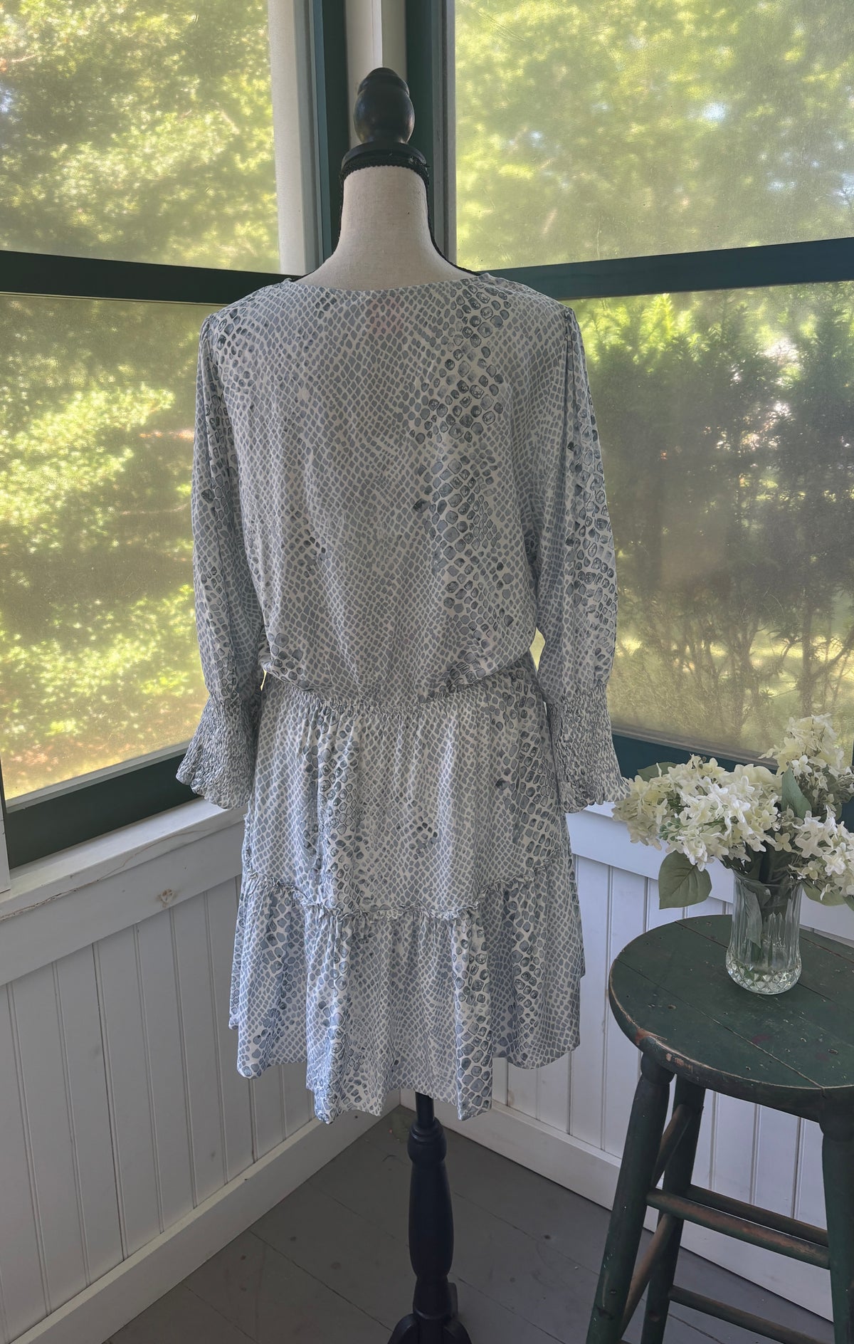 Buddy Love Paltrow Snake Print Tiered Dress | Grey & White | Size Large | New with Tags