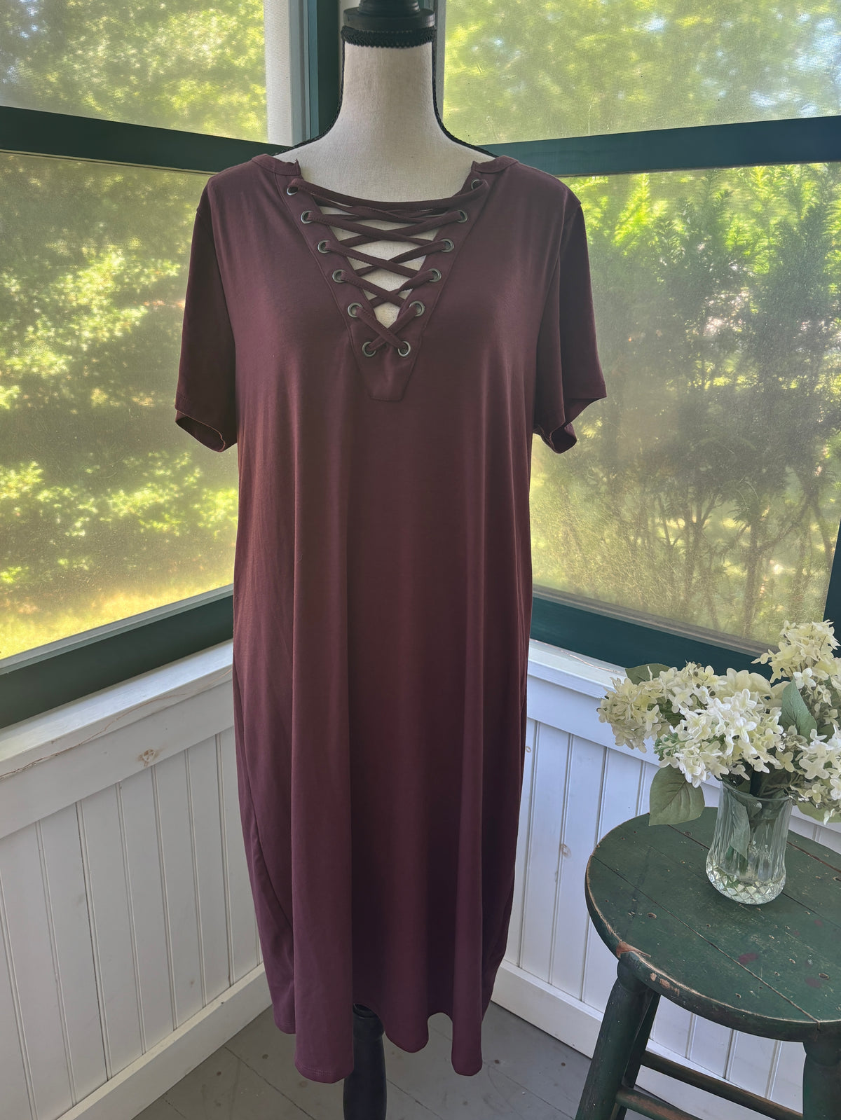 Torrid Mini Shift Dress | Lace-Up Sassafras Burgundy | Size 12 (L) | New With Tags