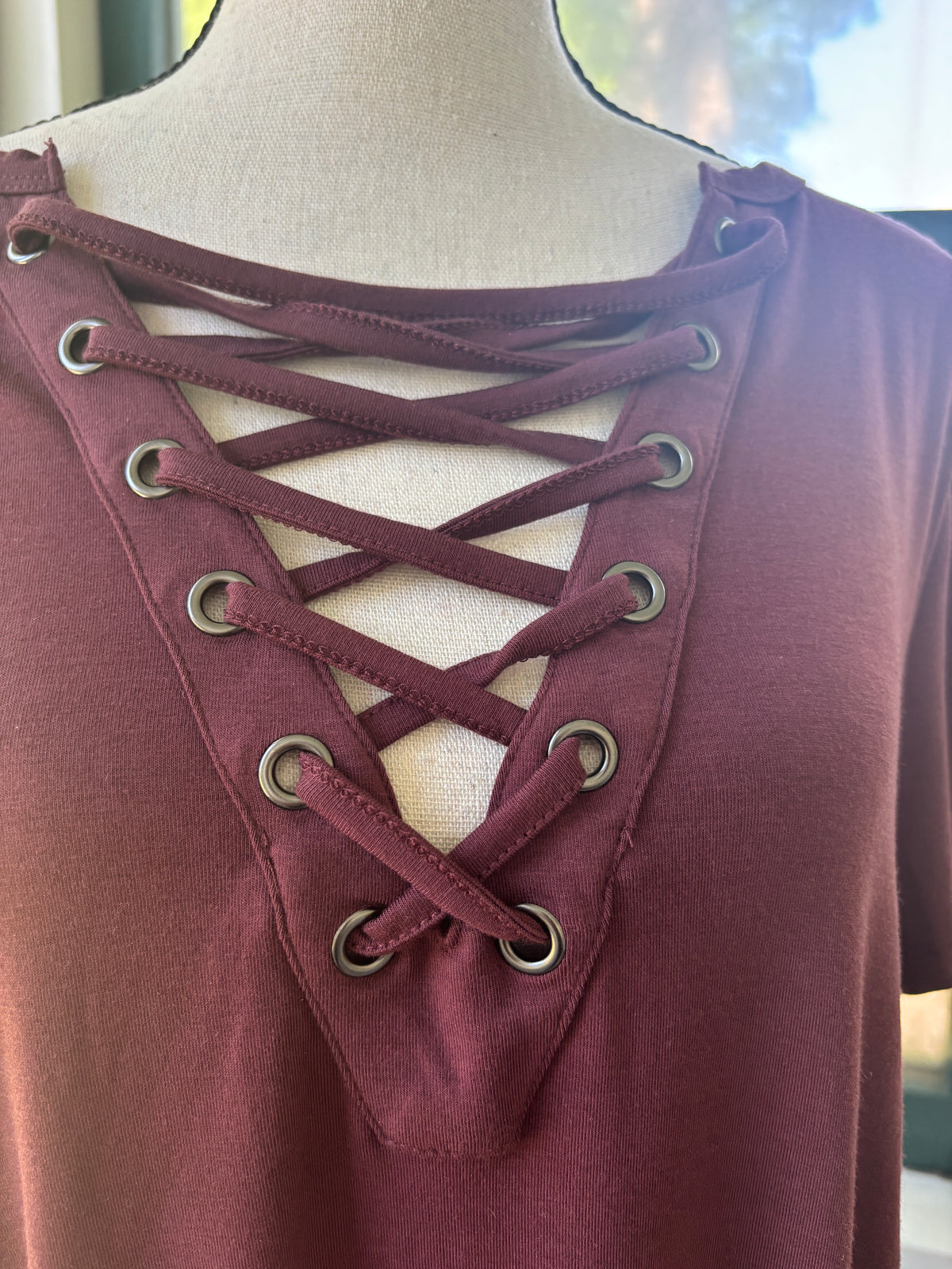 Torrid Mini Shift Dress | Lace-Up Sassafras Burgundy | Size 12 (L) | New With Tags
