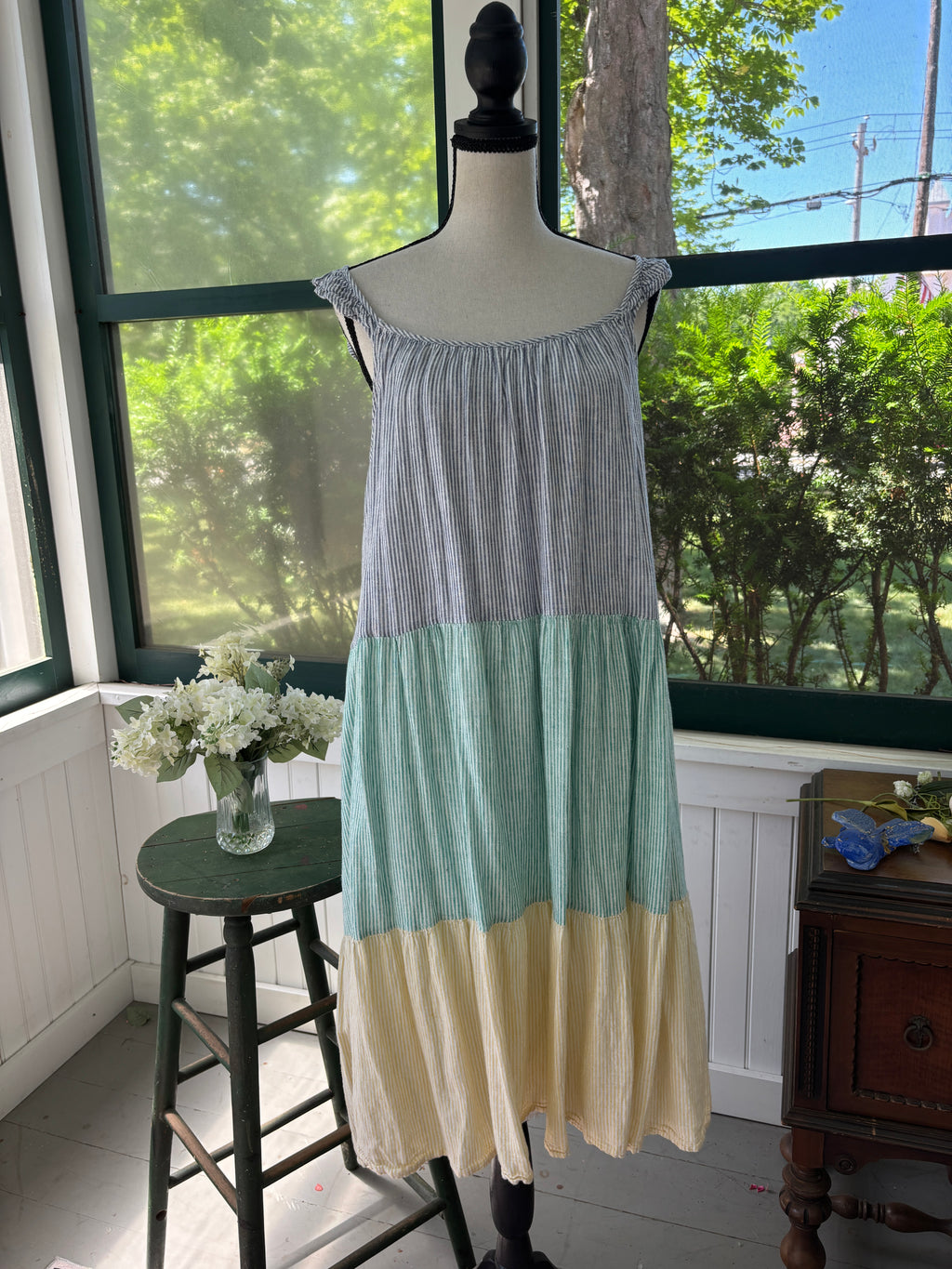Rails Capri Tiered Midi Dress | Mixed Rainbow Stripe | Size L | Like New