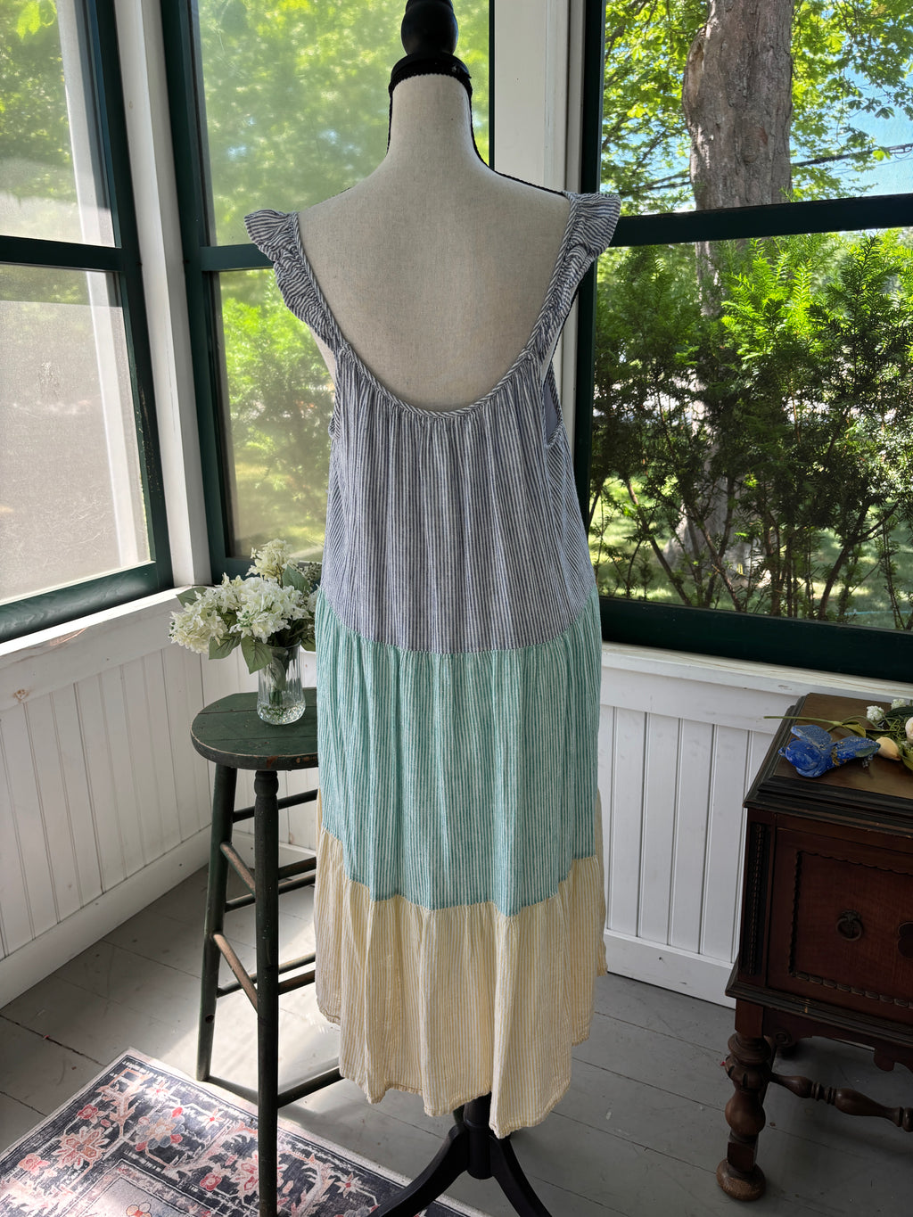 Rails Capri Tiered Midi Dress | Mixed Rainbow Stripe | Size L | Like New